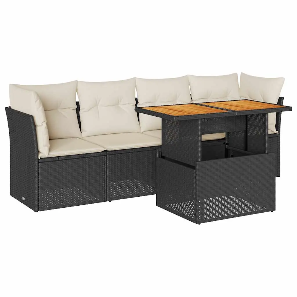 5 Piece Garden Sofa Set with Cushions Black Poly Rattan 3326877 - Furniture