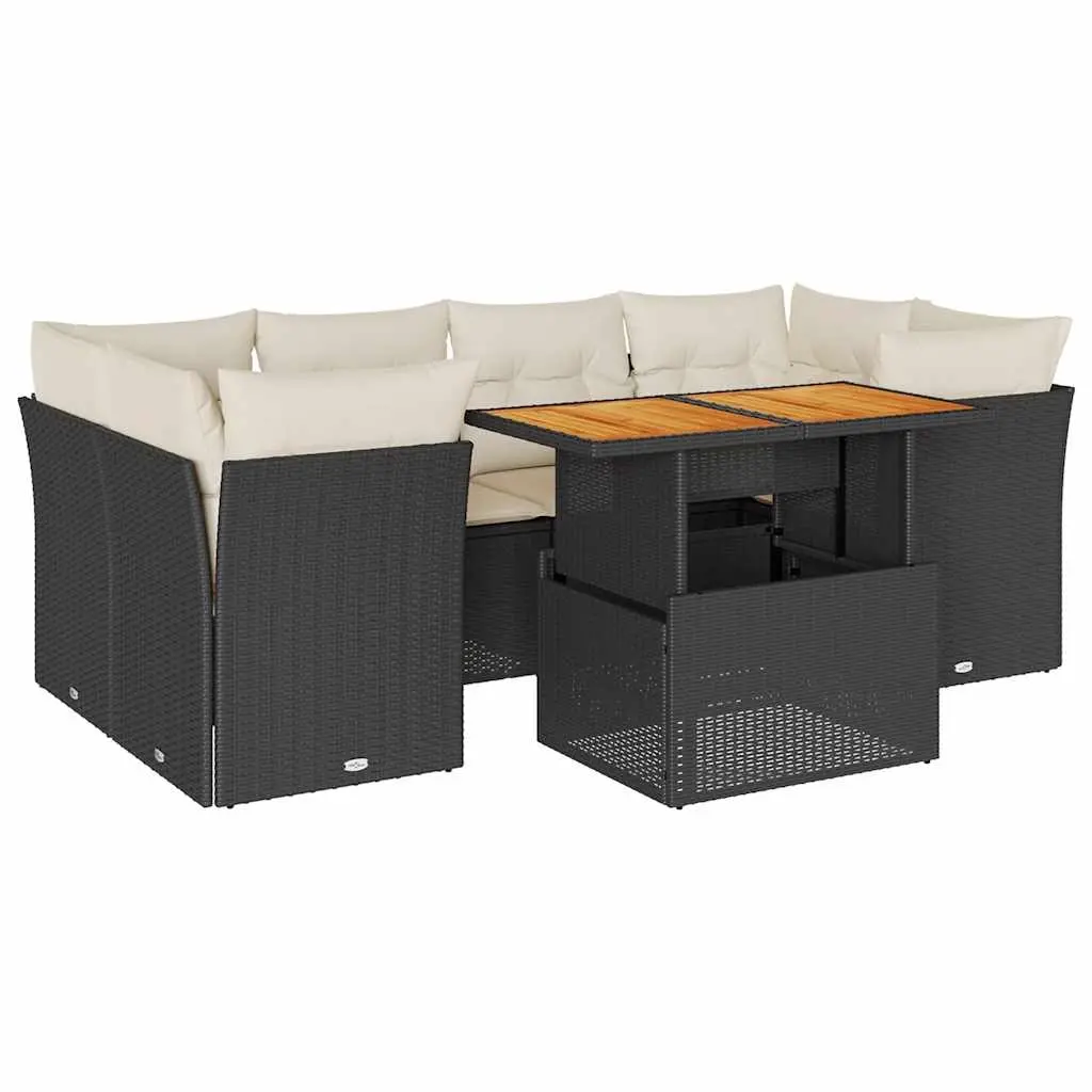 7 Piece Garden Sofa Set with Cushions Black Poly Rattan 3326891 - Furniture