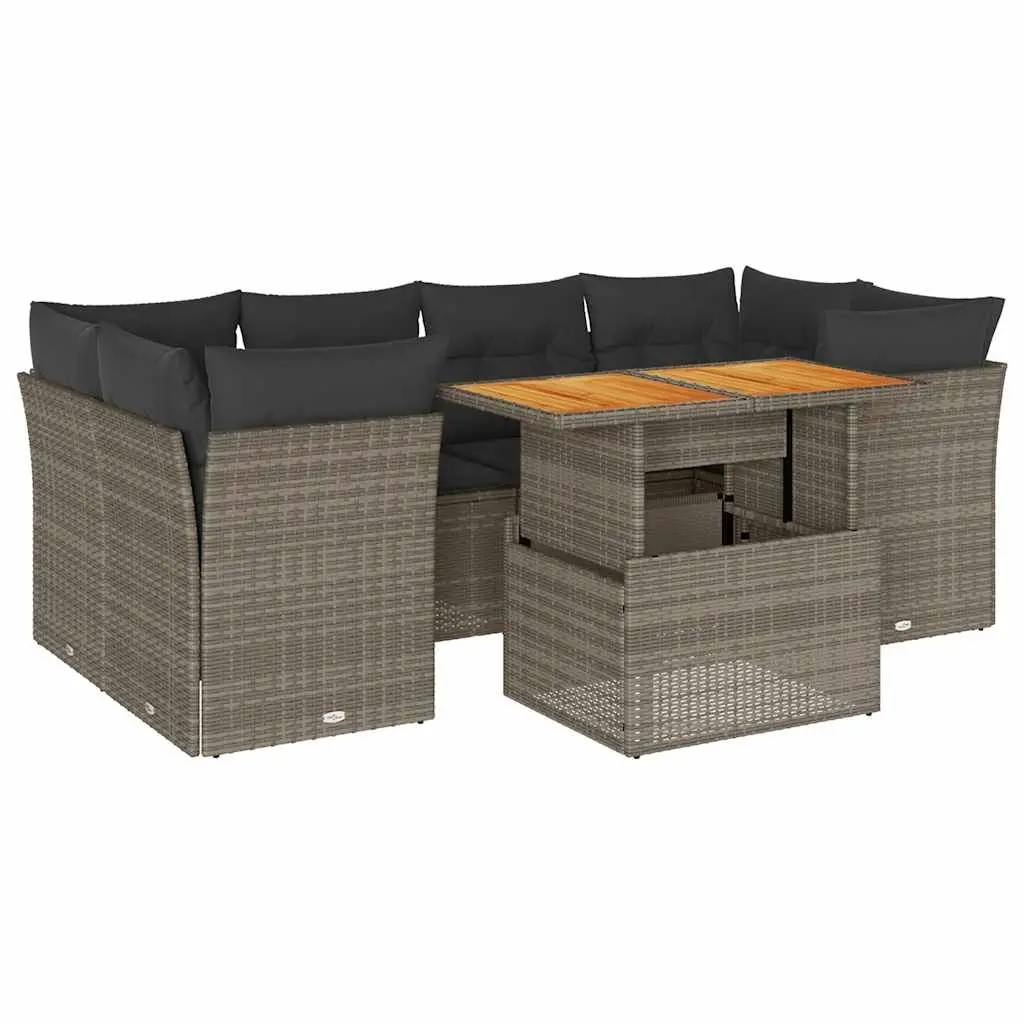 7 Piece Garden Sofa Set with Cushions Grey Poly Rattan 3326895 - Furniture