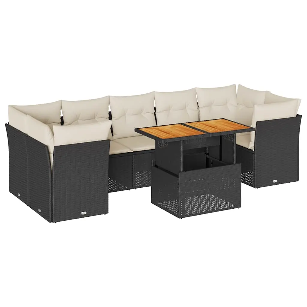 8 Piece Garden Sofa Set with Cushions Black Poly Rattan 3326898 - Furniture
