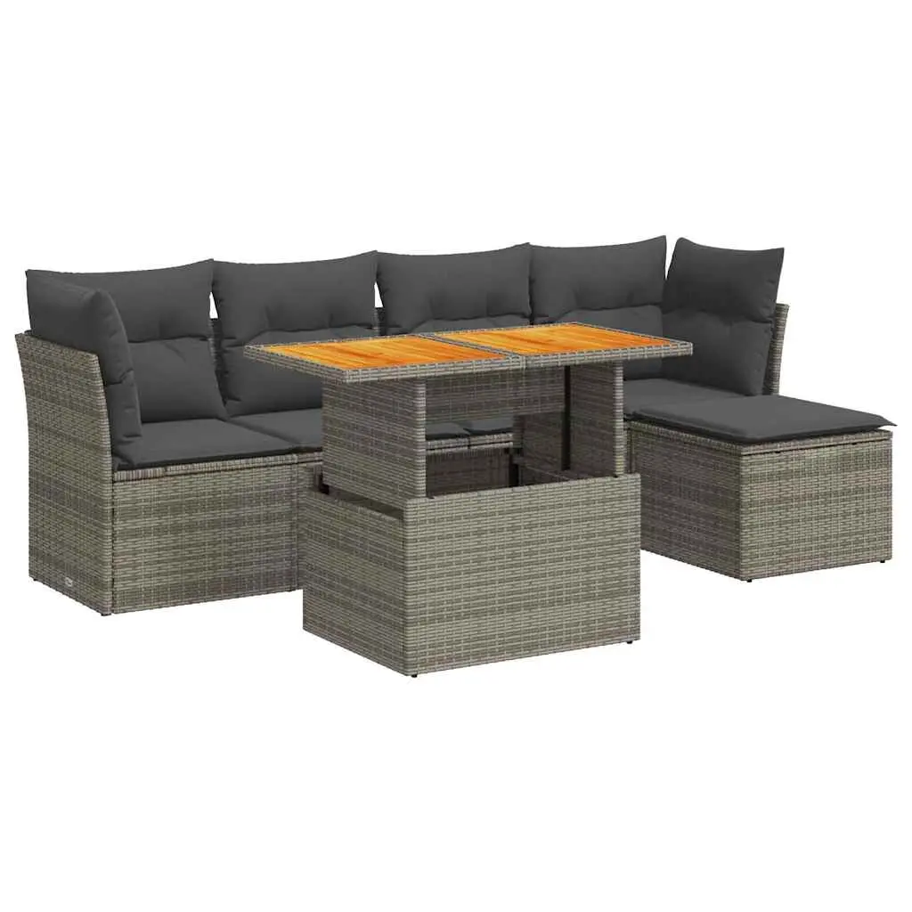 6 Piece Garden Sofa Set with Cushions Grey Poly Rattan 3326916 - Furniture