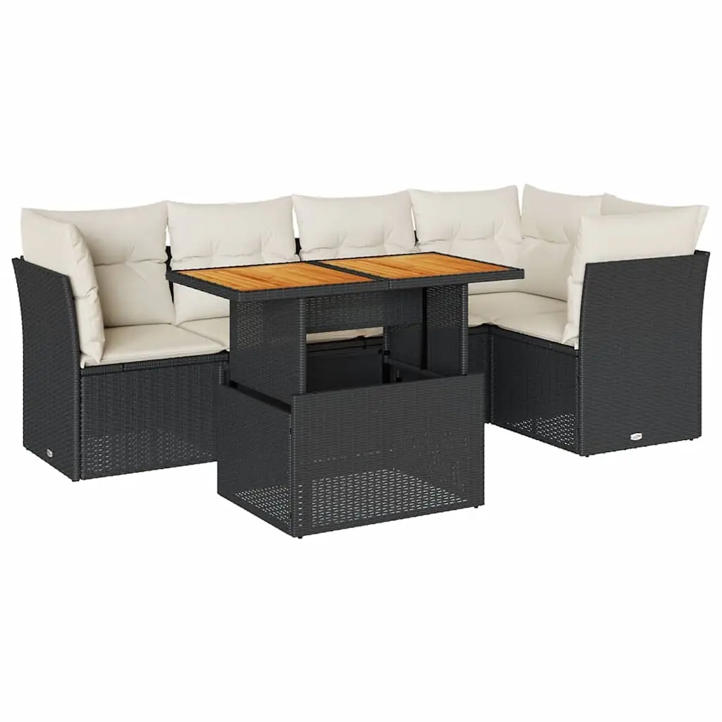 6 Piece Garden Sofa Set with Cushions Black Poly Rattan 3326926 - Furniture