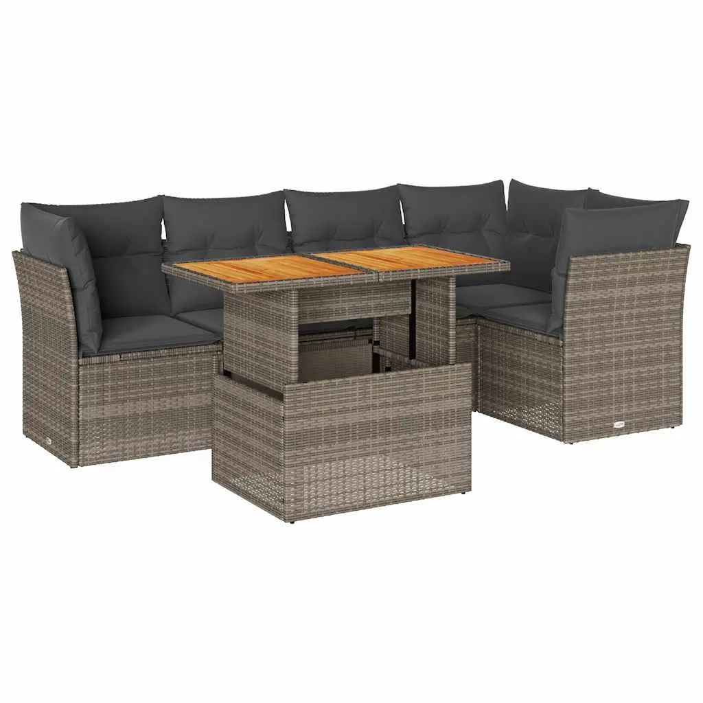 6 Piece Garden Sofa Set with Cushions Grey Poly Rattan 3326930 - Furniture