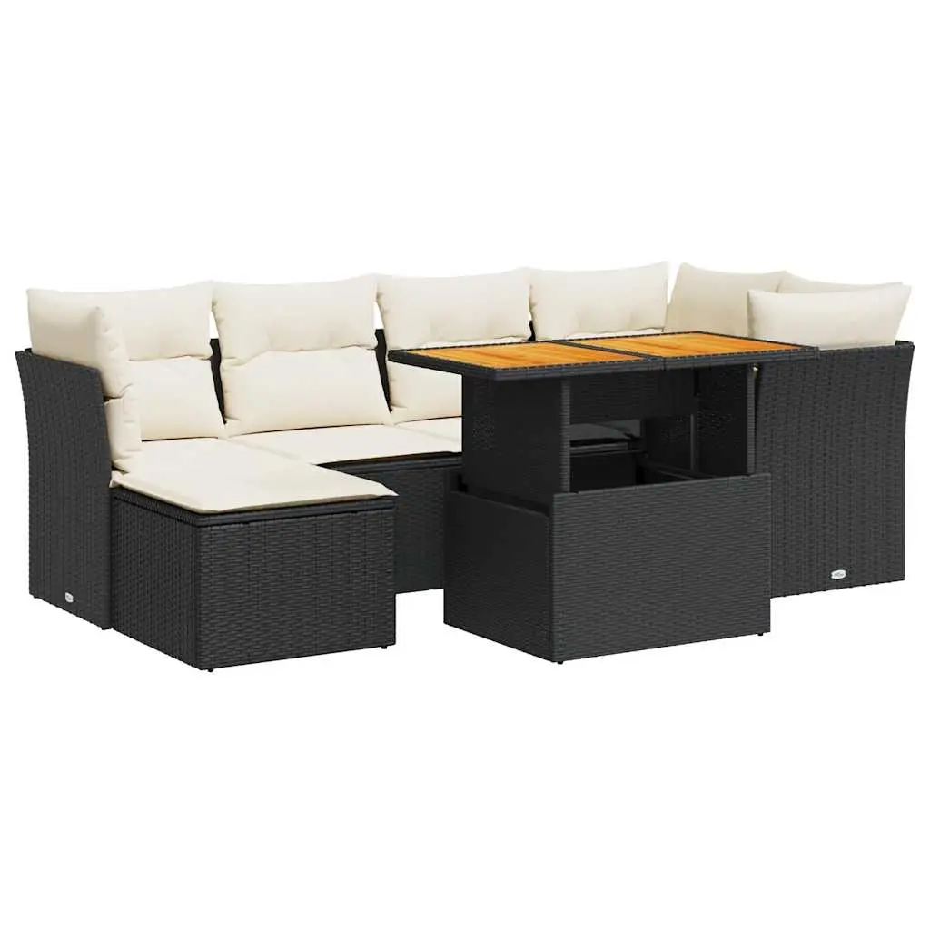 7 Piece Garden Sofa Set with Cushions Black Poly Rattan 3326947 - Furniture