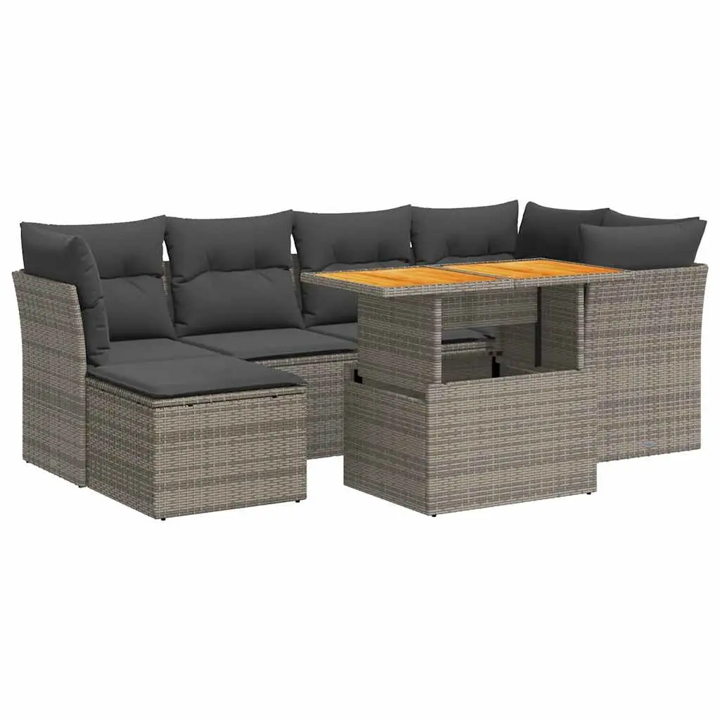 7 Piece Garden Sofa Set with Cushions Grey Poly Rattan 3326951 - Furniture