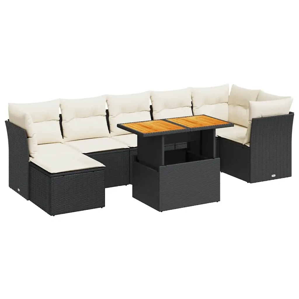 8 Piece Garden Sofa Set with Cushions Black Poly Rattan 3326954 - Furniture