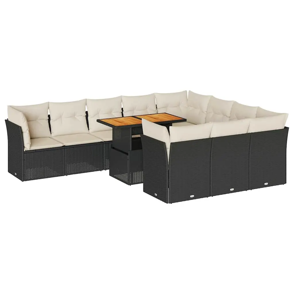 11 Piece Garden Sofa Set with Cushions Black Poly Rattan 3326975 - Furniture