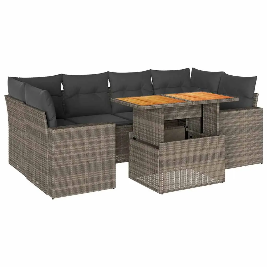7 Piece Garden Sofa Set with Cushions Grey Poly Rattan 3327007 - Furniture