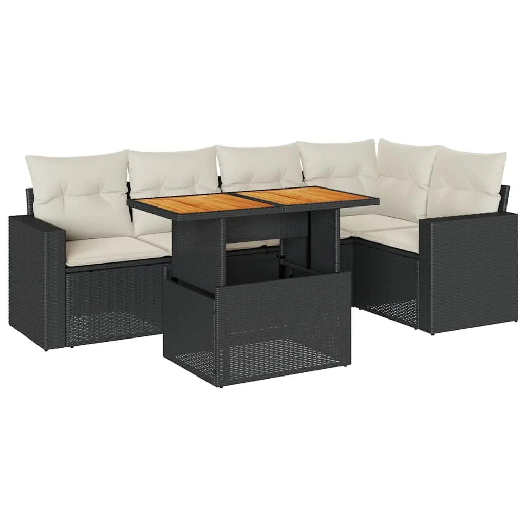 6 Piece Garden Sofa Set with Cushions Black Poly Rattan 3327038 - Furniture