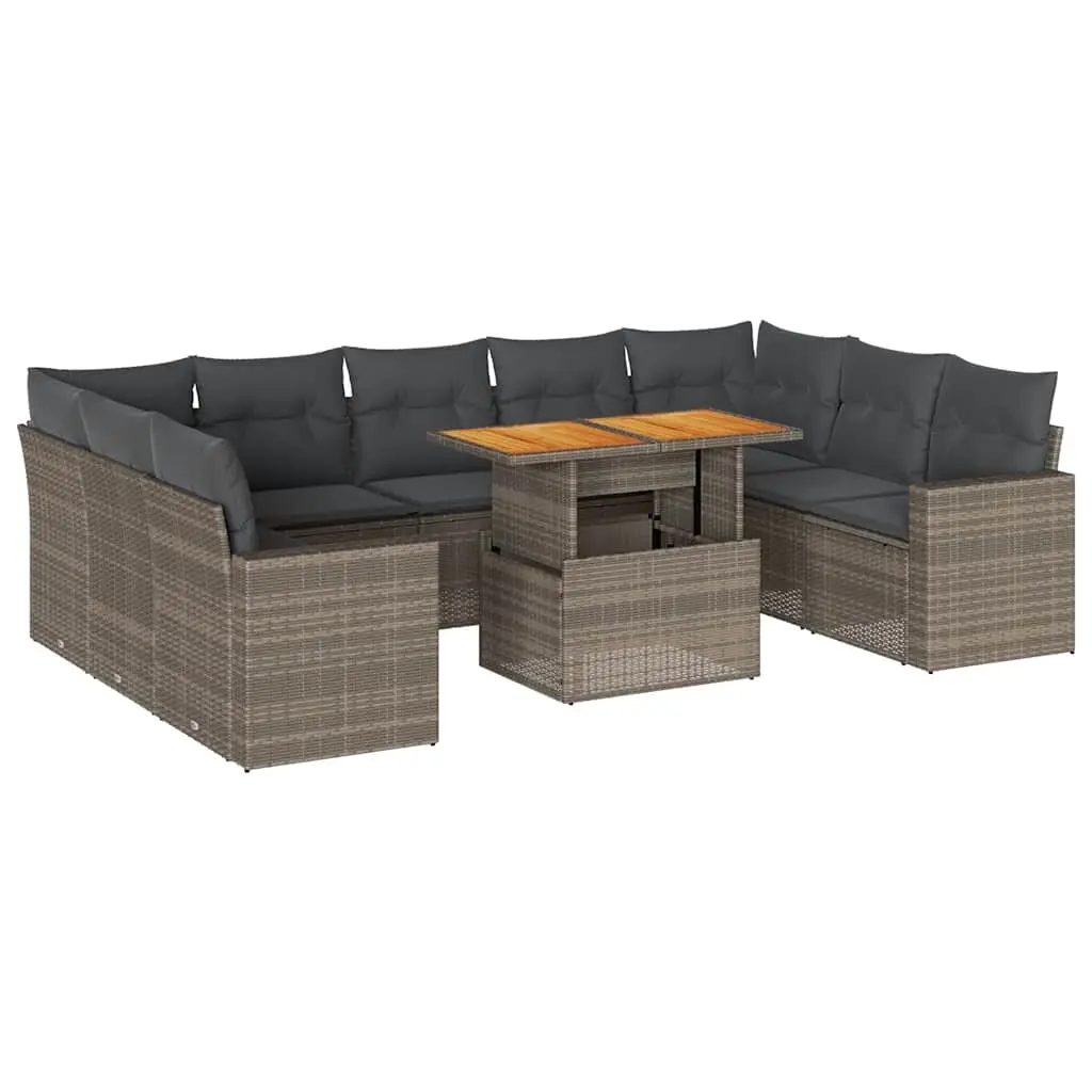 10 Piece Garden Sofa Set with Cushions Grey Poly Rattan 3327084 - Furniture