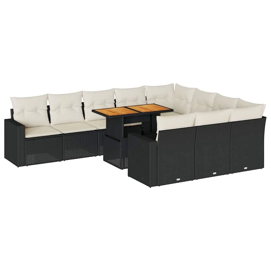 11 Piece Garden Sofa Set with Cushions Black Poly Rattan 3327087 - Furniture