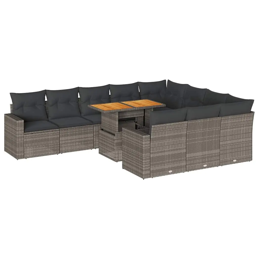 11 Piece Garden Sofa Set with Cushions Grey Poly Rattan 3327091 - Furniture