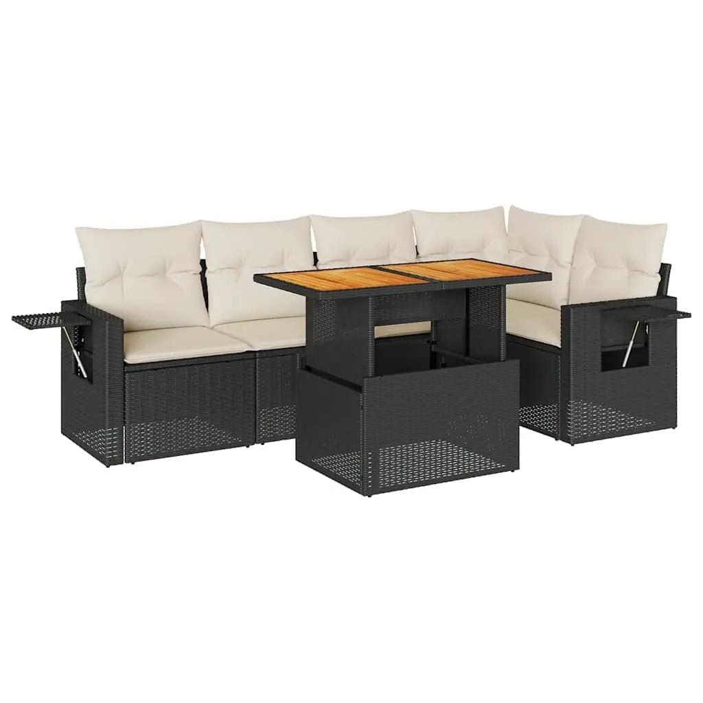 6 Piece Garden Sofa Set with Cushions Black Poly Rattan 3327150 - Furniture