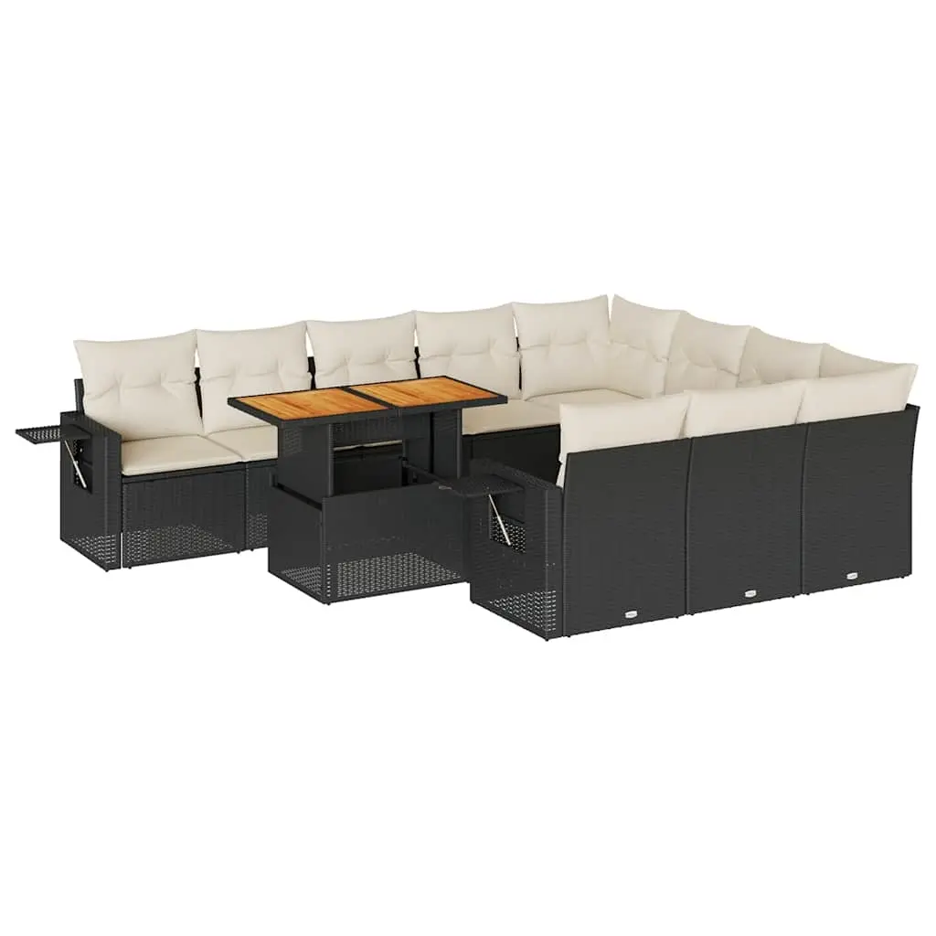 11 Piece Garden Sofa Set with Cushions Black Poly Rattan 3327199 - Furniture