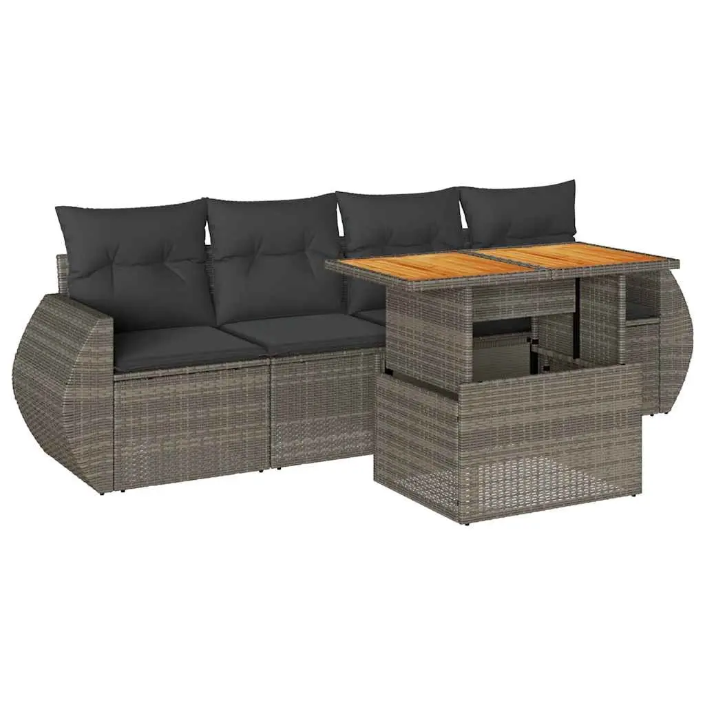 5 Piece Garden Sofa Set with Cushions Grey Poly Rattan 3327210 - Furniture