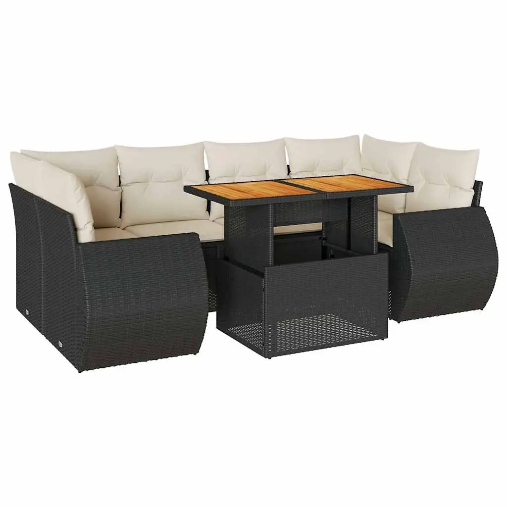 7 Piece Garden Sofa Set with Cushions Black Poly Rattan 3327227 - Furniture