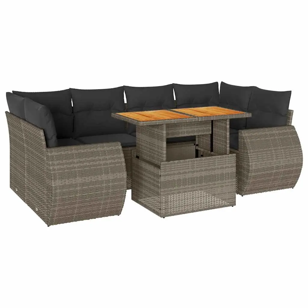 7 Piece Garden Sofa Set with Cushions Grey Poly Rattan 3327231 - Furniture