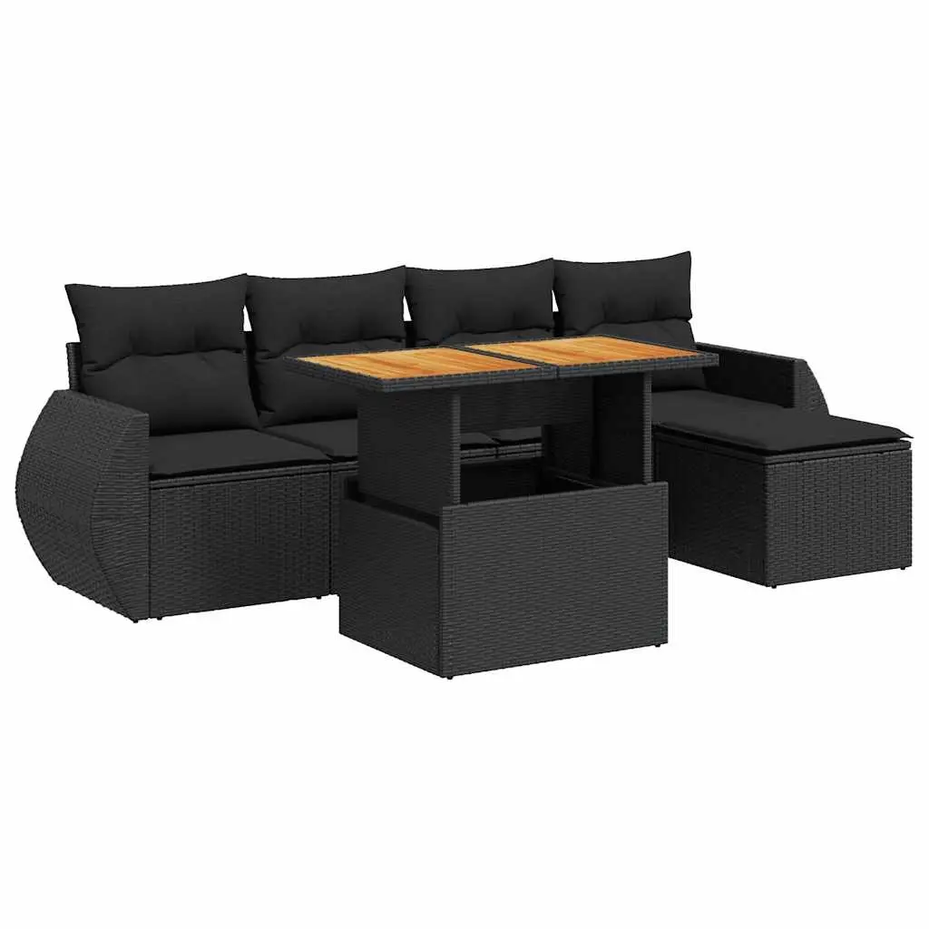 6 Piece Garden Sofa Set with Cushions Black Poly Rattan 3327247 - Furniture