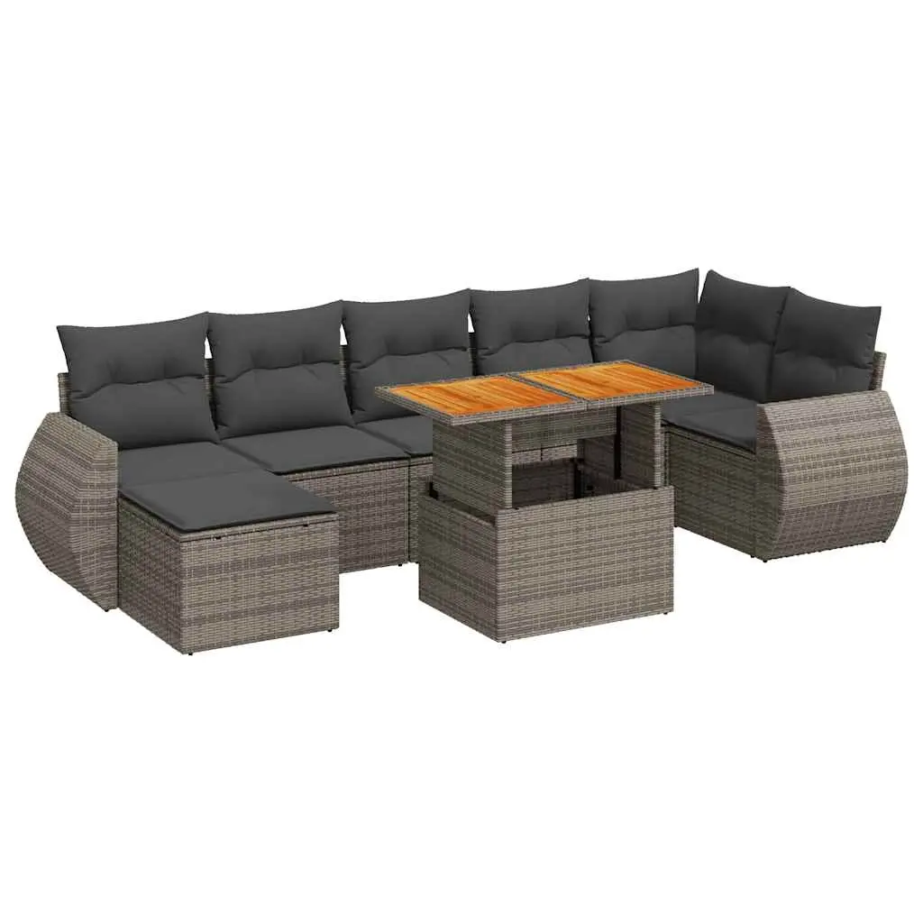 8 Piece Garden Sofa Set with Cushions Grey Poly Rattan 3327294 - Furniture
