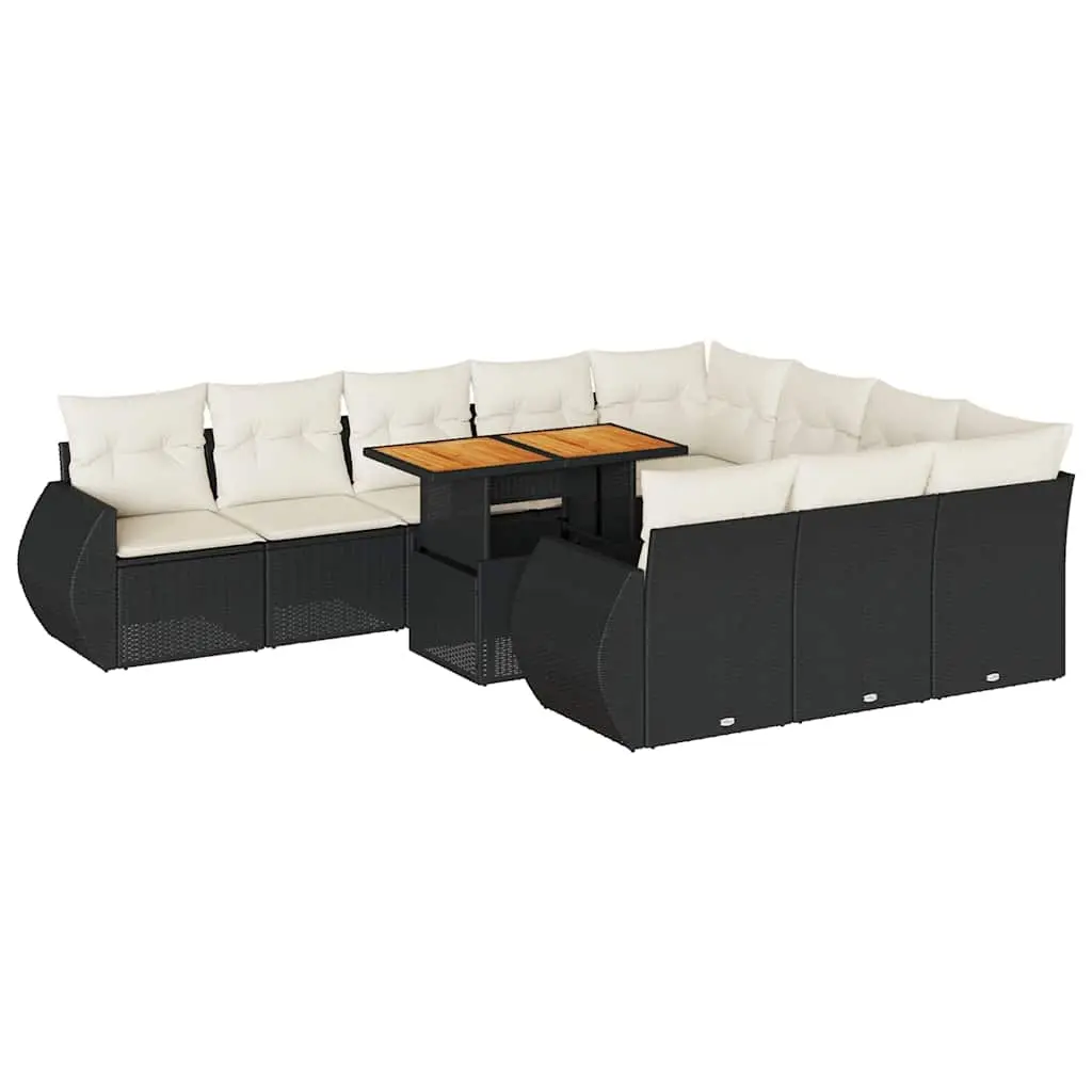 11 Piece Garden Sofa Set with Cushions Black Poly Rattan 3327311 - Furniture