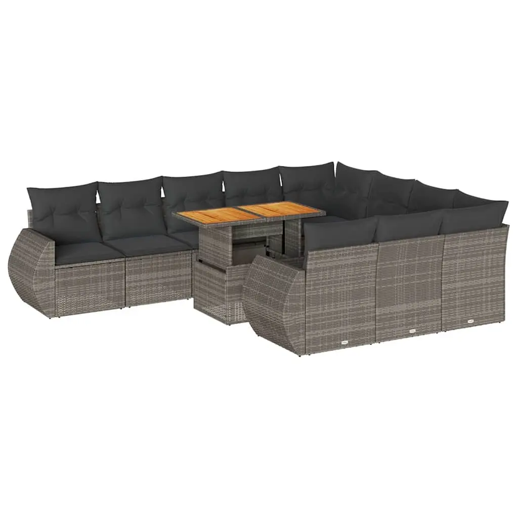 11 Piece Garden Sofa Set with Cushions Grey Poly Rattan 3327315 - Furniture
