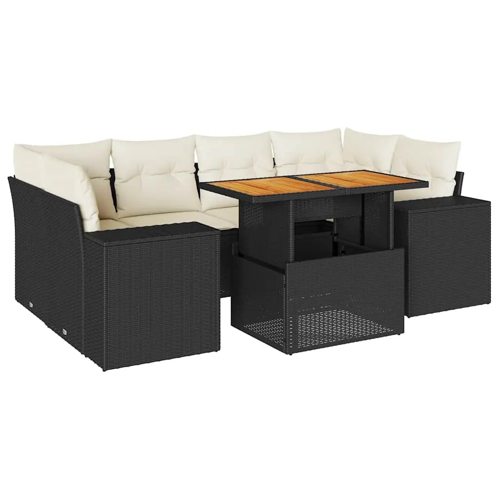 7 Piece Garden Sofa Set with Cushions Black Poly Rattan 3327339 - Furniture