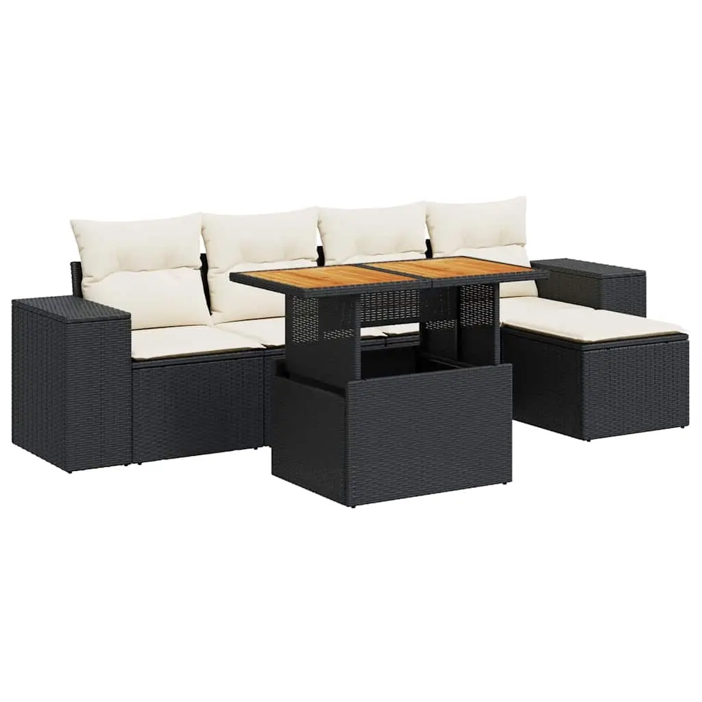 6 Piece Garden Sofa Set with Cushions Black Poly Rattan 3327360 - Furniture