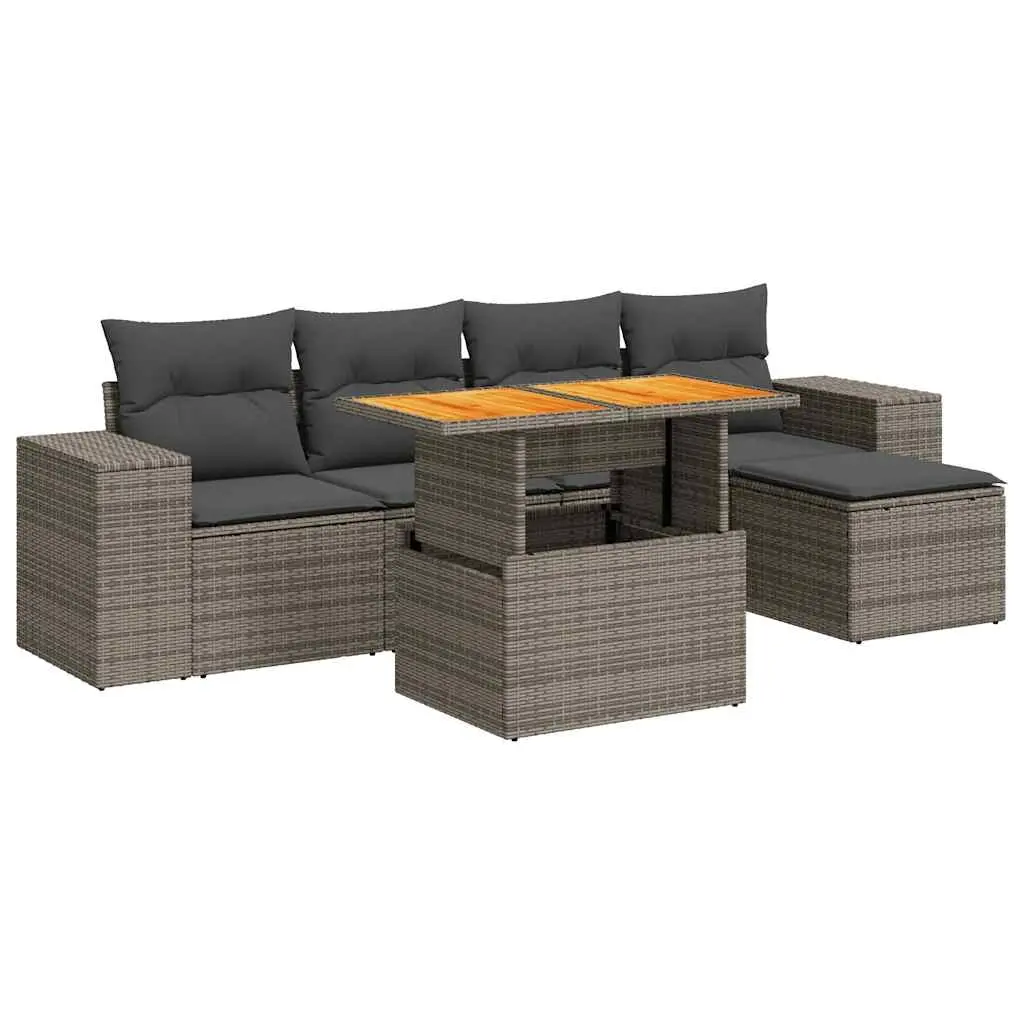 6 Piece Garden Sofa Set with Cushions Grey Poly Rattan 3327364 - Furniture
