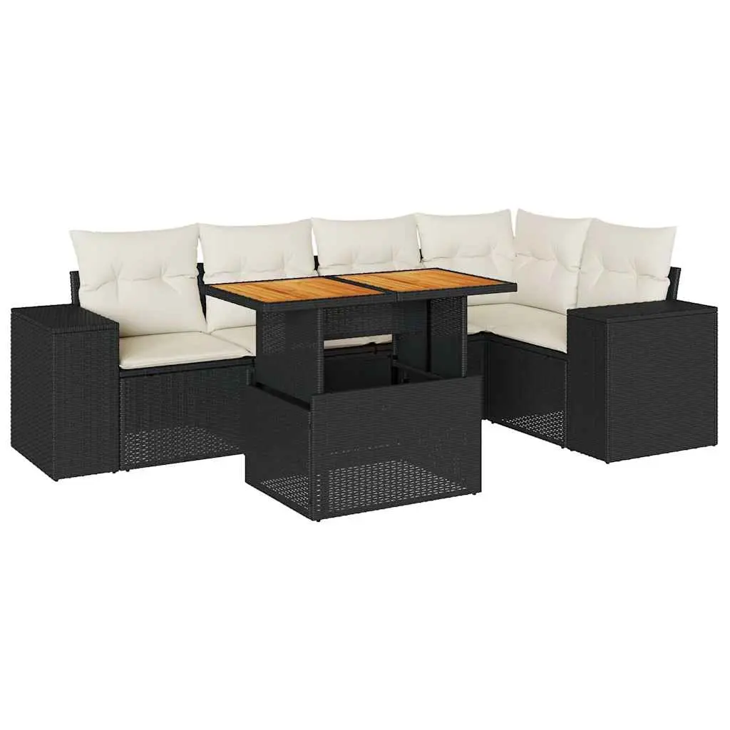 6 Piece Garden Sofa Set with Cushions Black Poly Rattan 3327374 - Furniture