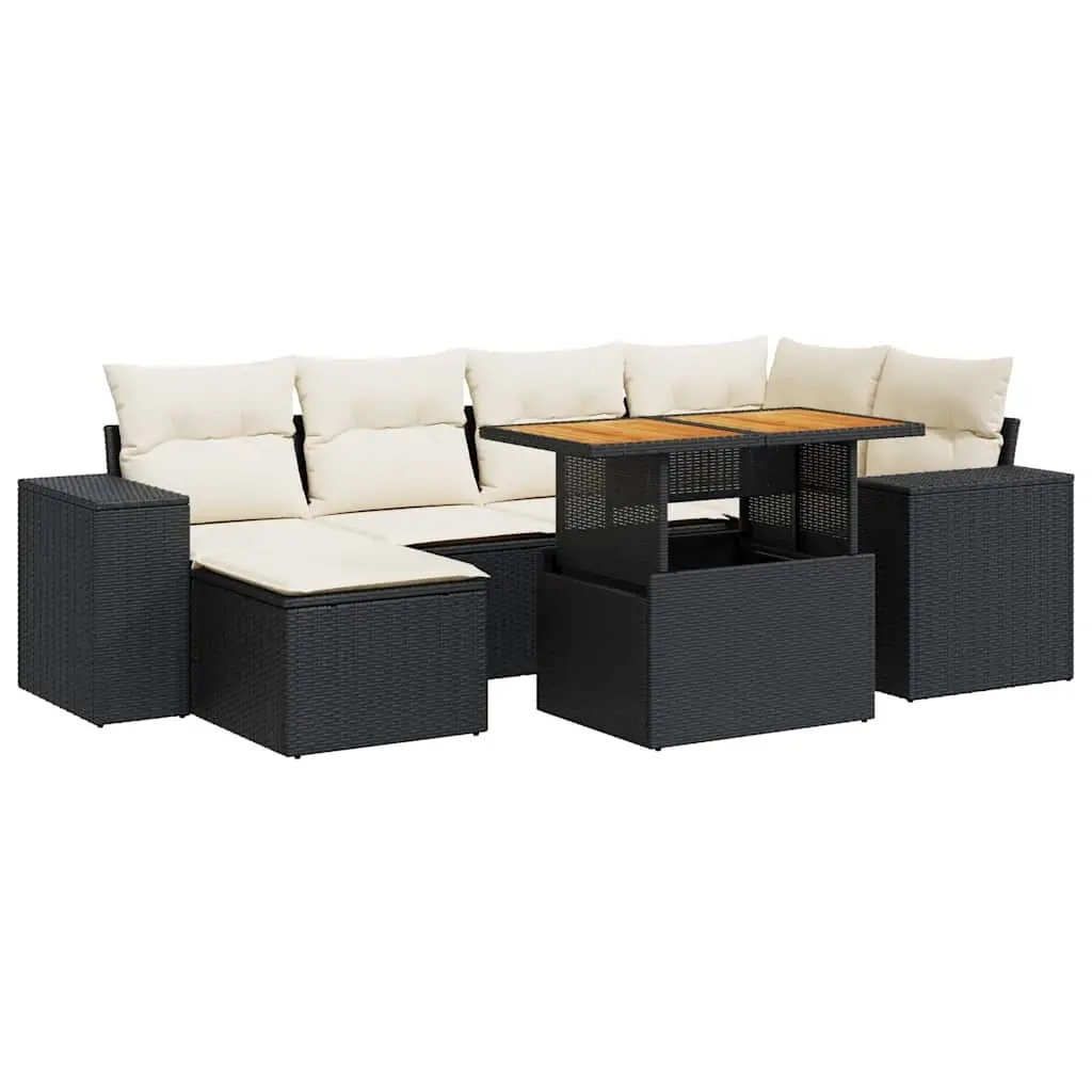 7 Piece Garden Sofa Set with Cushions Black Poly Rattan 3327395 - Furniture