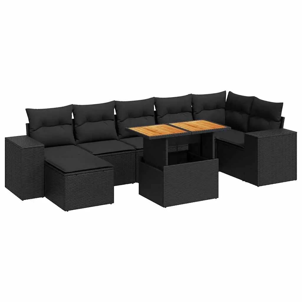 8 Piece Garden Sofa Set with Cushions Black Poly Rattan 3327401 - Furniture