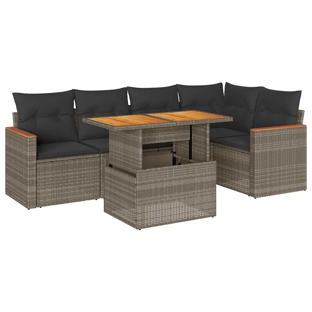 5 Piece Garden Sofa Set with Cushions Grey Poly Rattan Acacia 3327490 - Furniture