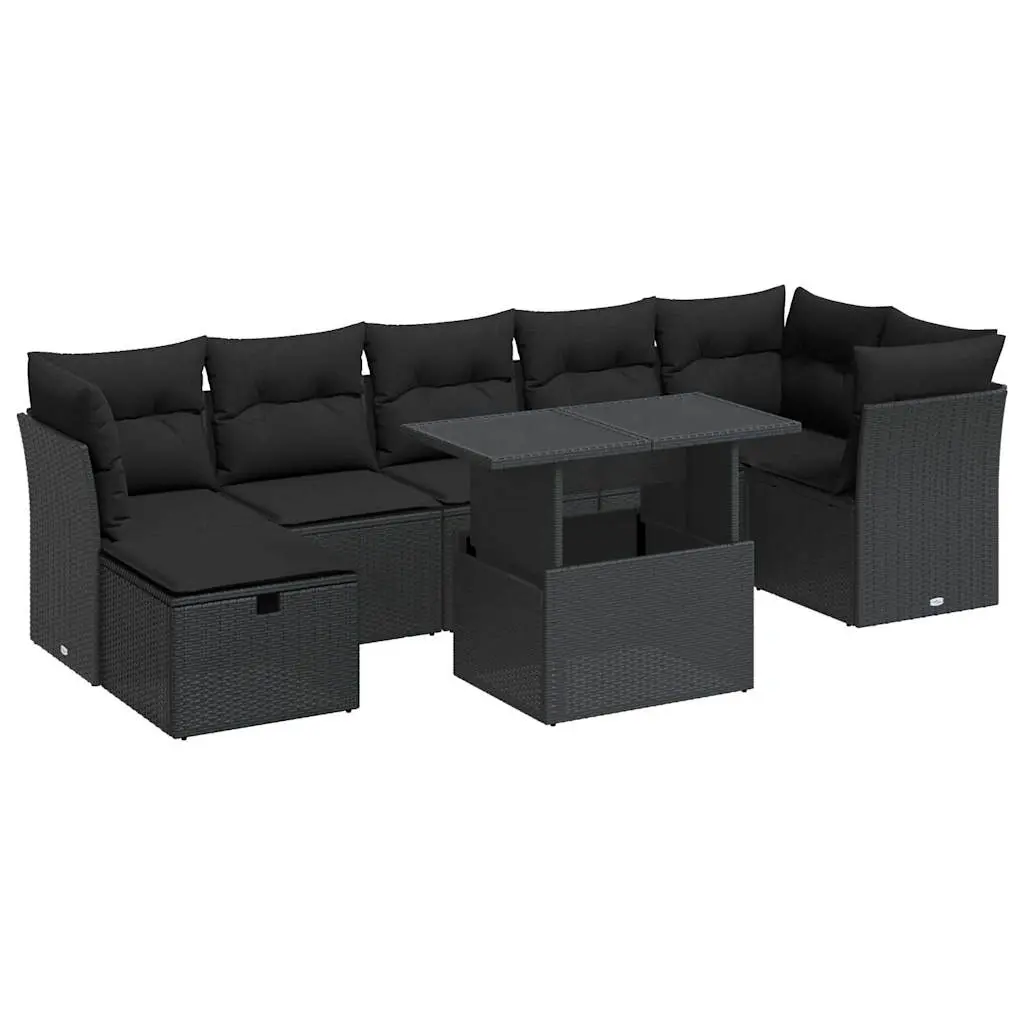 8 Piece Garden Sofa Set with Cushions Black Poly Rattan 3327785 - Furniture