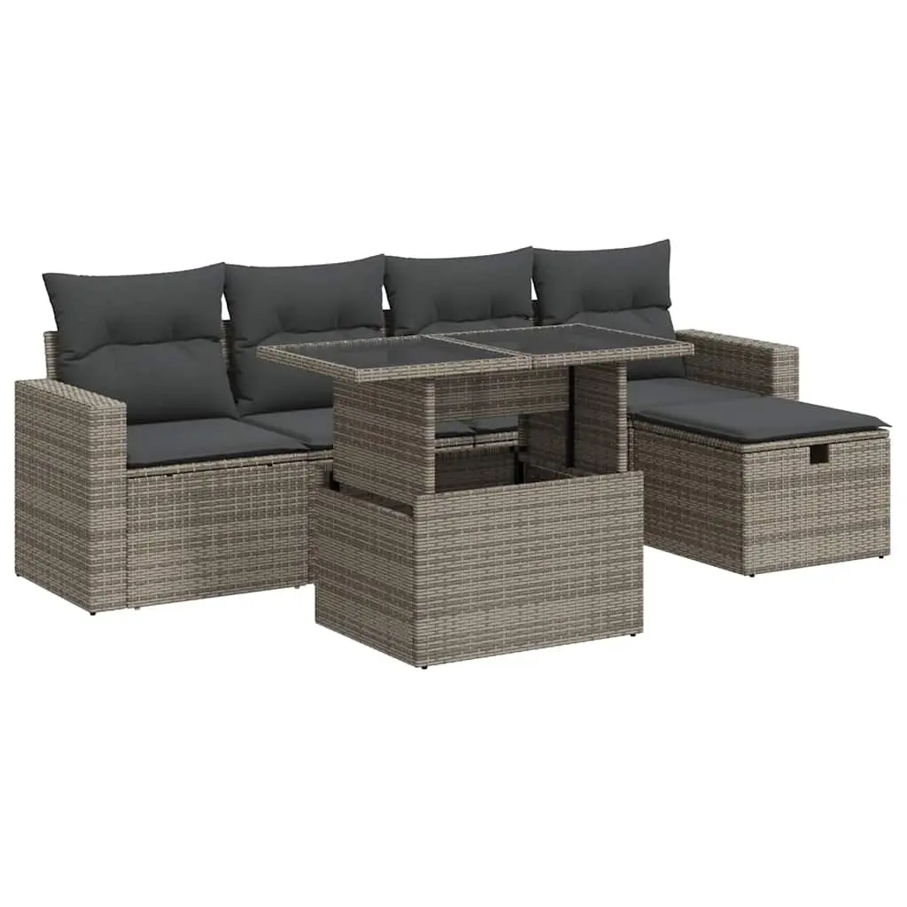 6 Piece Garden Sofa Set with Cushions Grey Poly Rattan 3327810 - Furniture