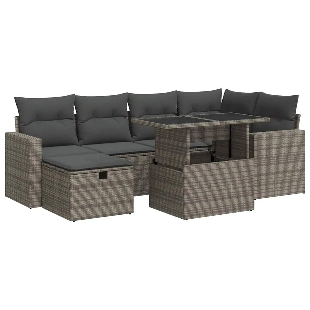 7 Piece Garden Sofa Set with Cushions Grey Poly Rattan 3327820 - Furniture