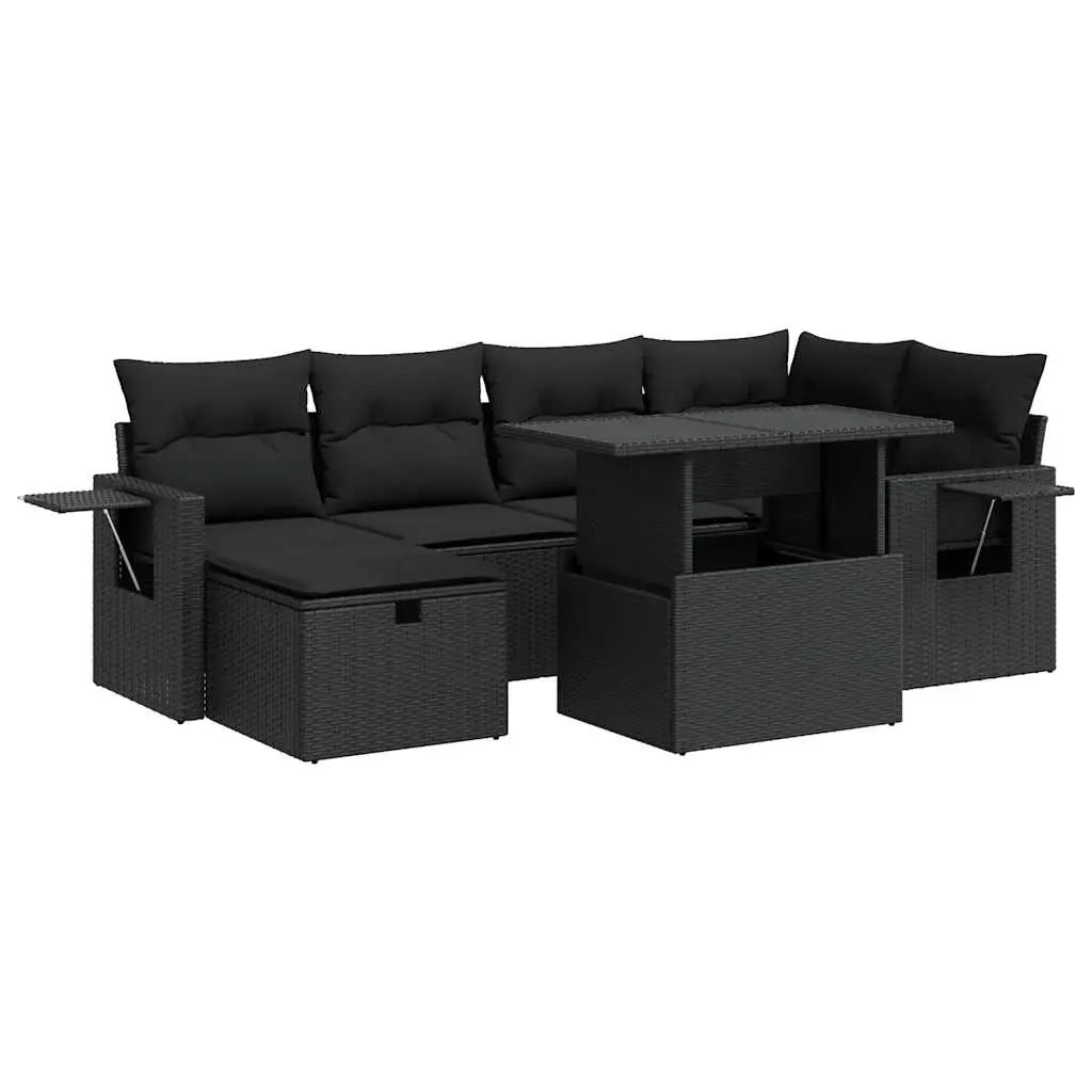 7 Piece Garden Sofa Set with Cushions Black Poly Rattan 3327855 - Furniture