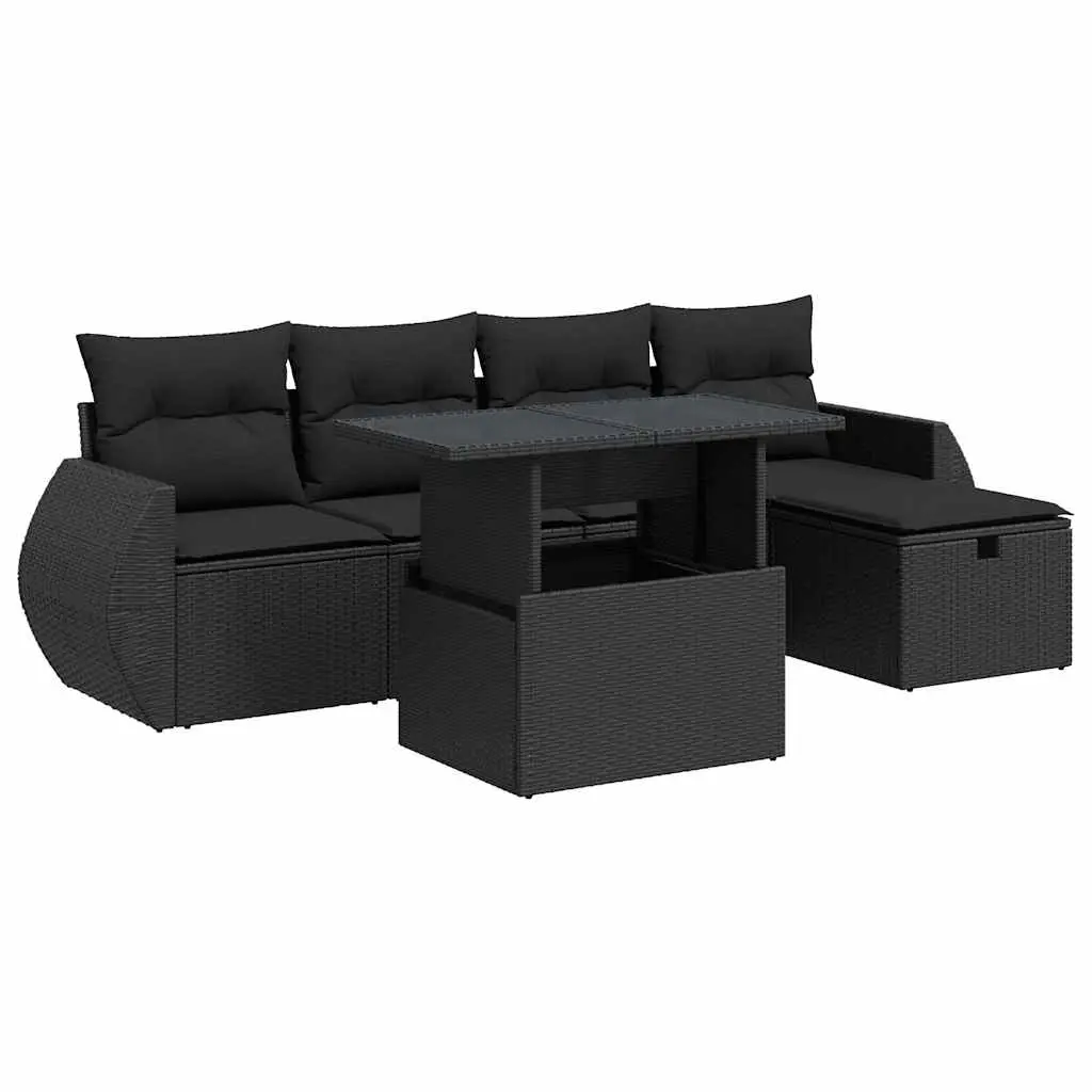 6 Piece Garden Sofa Set with Cushions Black Poly Rattan 3327885 - Furniture