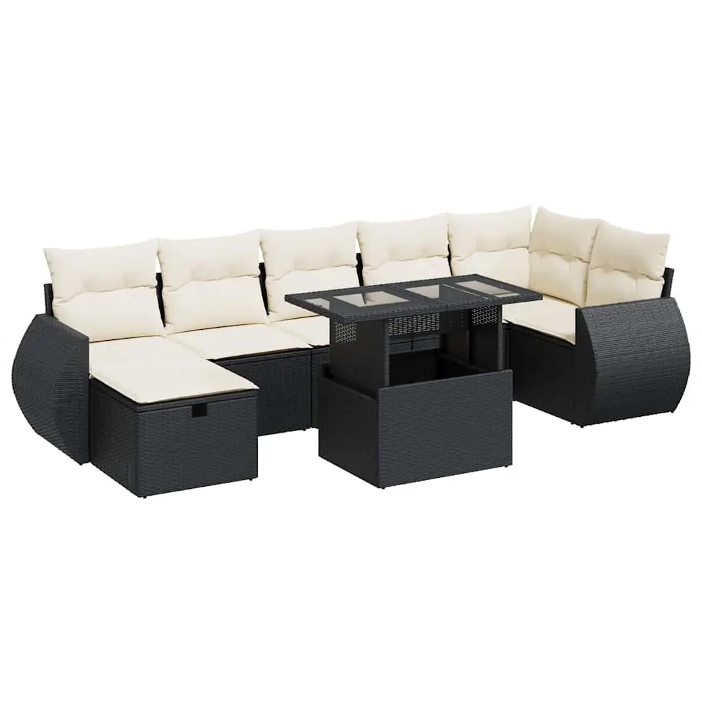 8 Piece Garden Sofa Set with Cushions Black Poly Rattan 3327906 - Furniture