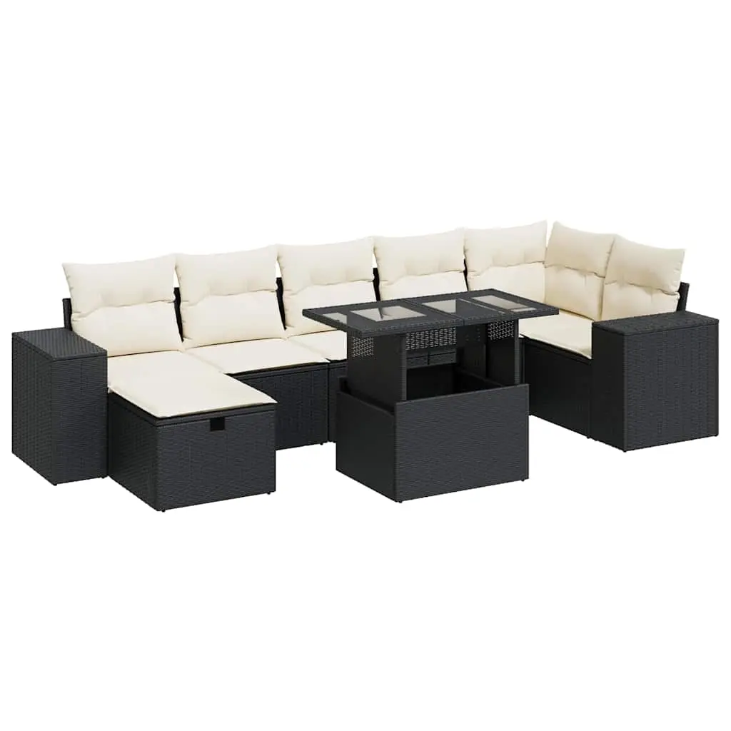 5 Piece Garden Sofa Set with Cushions Black Poly Rattan 3327946 - Furniture