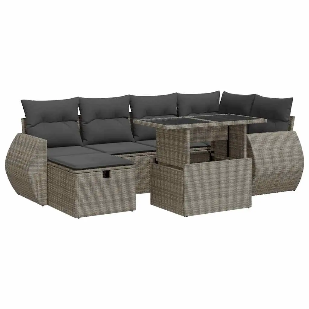 8 Piece Garden Sofa Set with Cushions Grey Poly Rattan Acacia 3328061 - Furniture