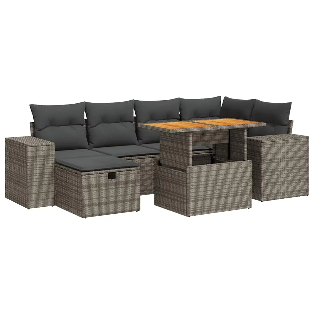 8 Piece Garden Sofa Set with Cushions Grey Poly Rattan Acacia 3328089 - Furniture