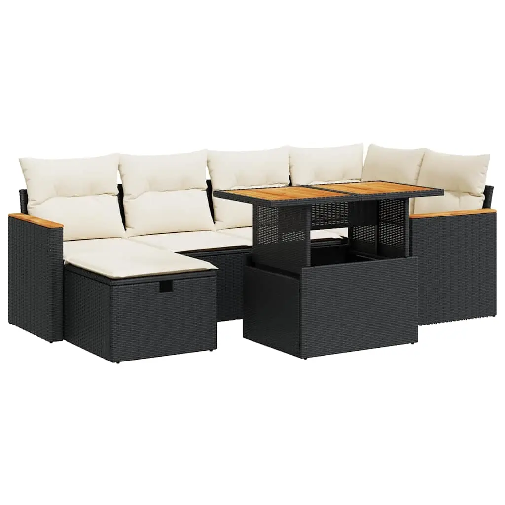 8 Piece Garden Sofa Set with Cushions Black Poly Rattan 3328113 - Furniture