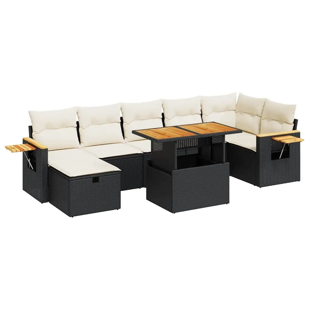 5 Piece Garden Sofa Set with Cushions Black Poly Rattan 3328141 - Furniture