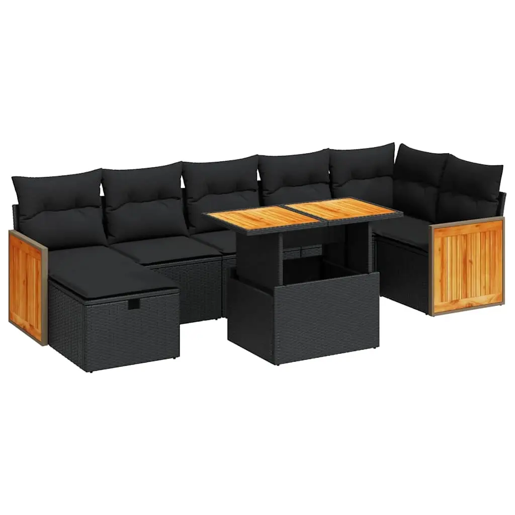 5 Piece Garden Sofa Set with Cushions Black Poly Rattan 3328161 - Furniture
