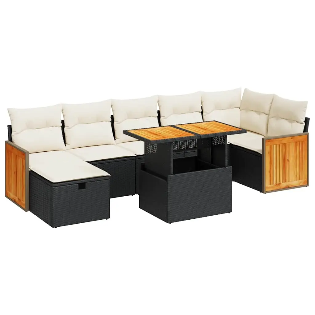5 Piece Garden Sofa Set with Cushions Black Poly Rattan 3328162 - Furniture