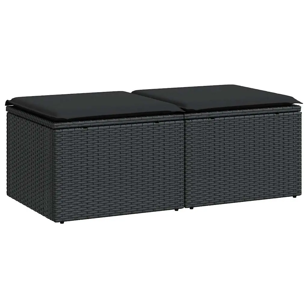 2 Piece Garden Sofa Set with Cushions Black Poly Rattan Acacia 3328658 - Furniture