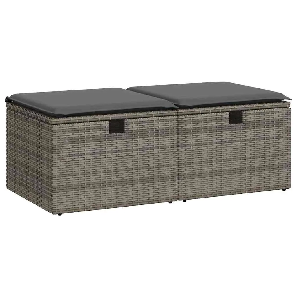 2 Piece Garden Sofa Set with Cushions Grey Poly Rattan Acacia 3328673 - Furniture
