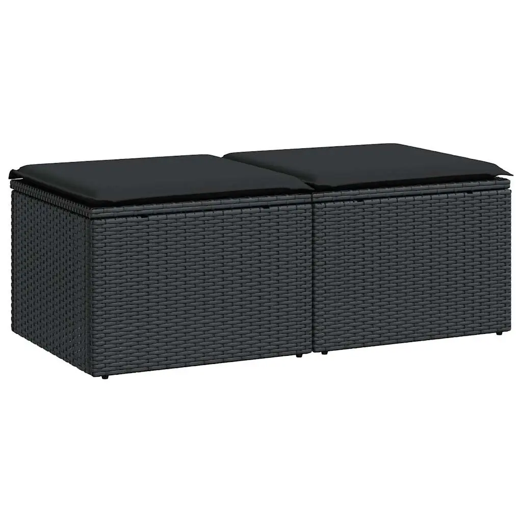 2 Piece Garden Sofa Set with Cushions Black Poly Rattan Acacia 3328678 - Furniture