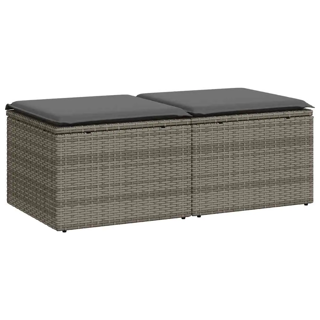 2 Piece Garden Sofa Set with Cushions Grey Poly Rattan Acacia 3328683 - Furniture