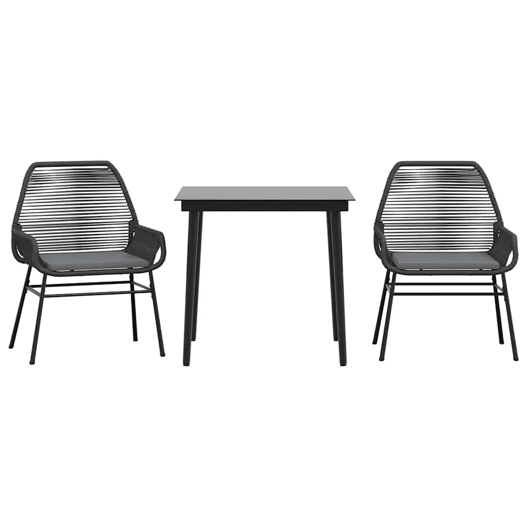 3 Piece Garden Dining Set with Cushions Black Poly Rattan Glass 3334464 - Furniture